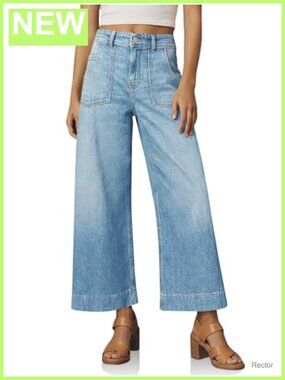 Womens Cropped Wide Leg High Waisted Stretch Denim Jeans
